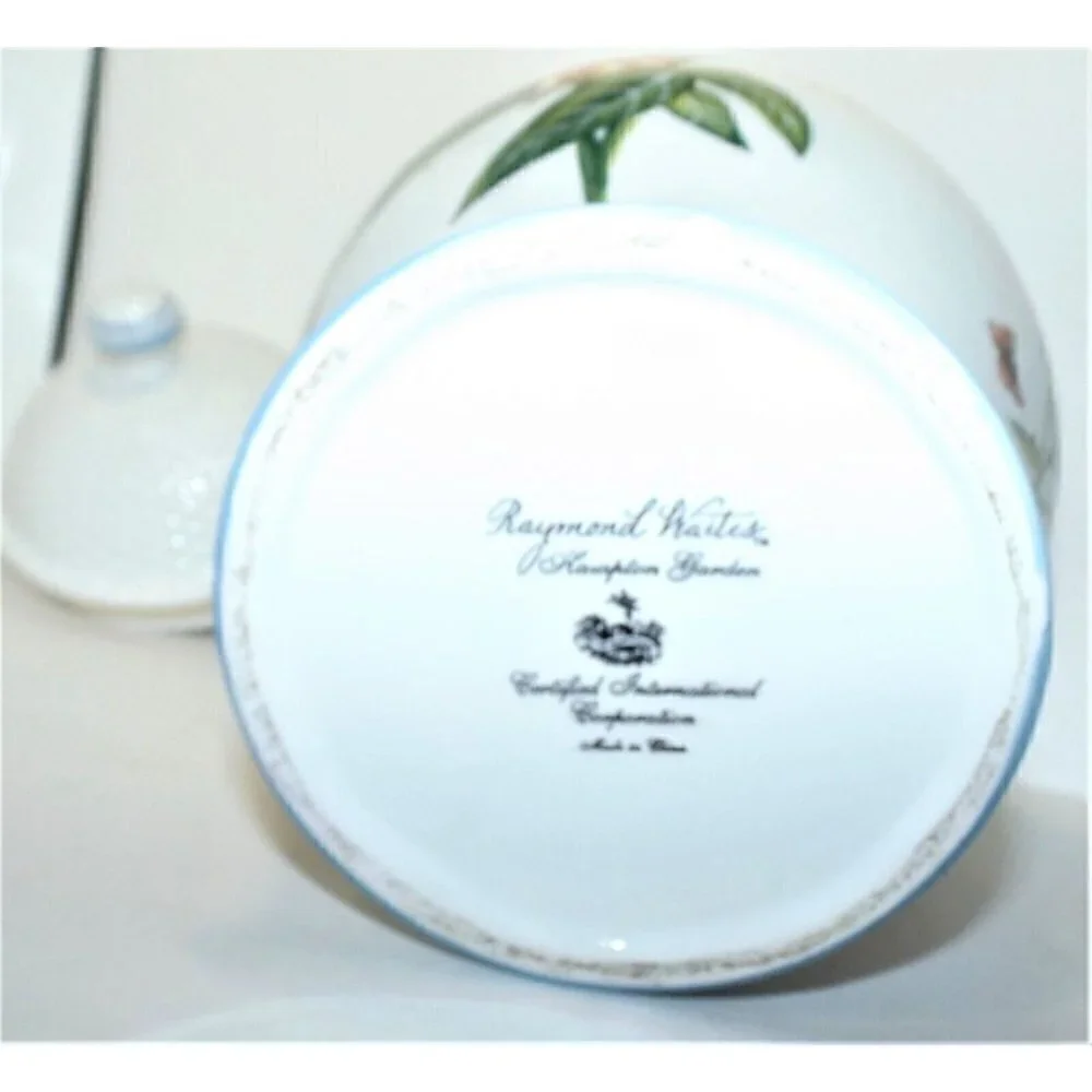 Raymond Waites Hampton Garden 2 Vintage Canisters W/Lids white blue floral